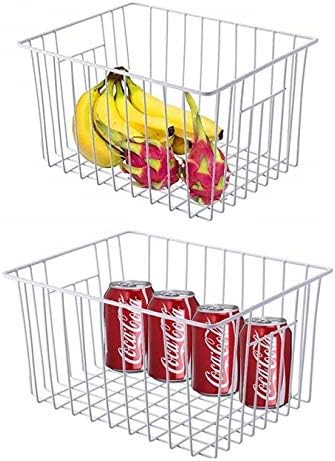 Upright Freezer Organizer Bins, Freezer Baskets for 14, 15 cu.ft Standup Freezer, Wire Storage Baskets with Built-in Handles for Frozen Foods, Snacks, Vegetables, Fruits and More, 6Pcs , White
