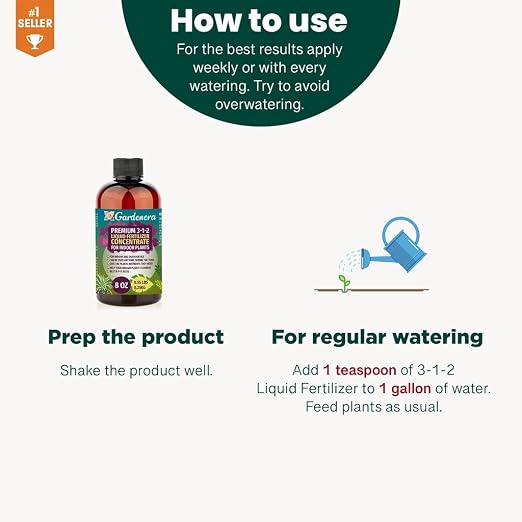 Gardenera Premium Liquid Aloe Vera Fertilizer - 3-1-2 Concentrate for Indoor Plants and Flowers - Organic Plant Food - 32oz