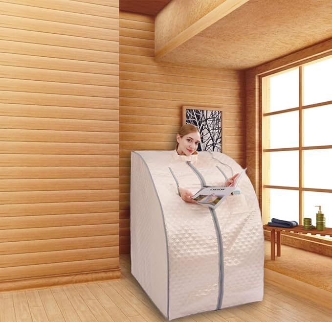 Smartmak Far Infrared Sauna, Full Body One Person Portable SPA Set with Time & Tempreture Remote Control, Heating Foot Pad and Foldable Reinforced Chair (L 27.6ββ x W 31.5ββ x H 37.8ββ)- Pearl Pink