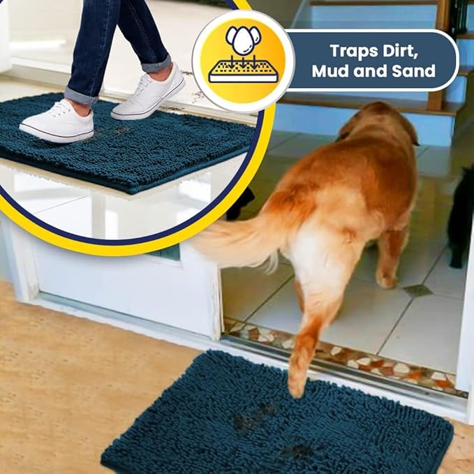Muddy Mat® | Super Water Absorbent Door Mat Indoor, Microfiber Quick Dry Chenille Entryway Rug,Slip Resistant Front Door Mat,Indoor Mats for Entryway,Machine Washable Pet Rug, Atlantic Blue 30" x 60"