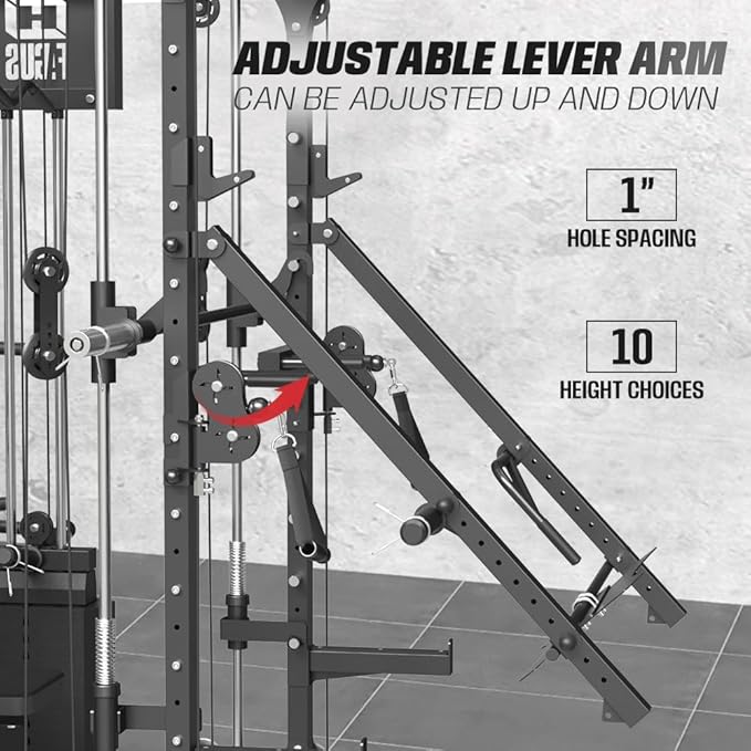Commercial SmithMachine with Smith Bar, Home Gym Station with Dual Weight Stacks, 4000LBS Power Cage Squat Rack with Lever Arm, Leg Press, LAT Pull Down, Cable Crossover Machine for Full Body Training