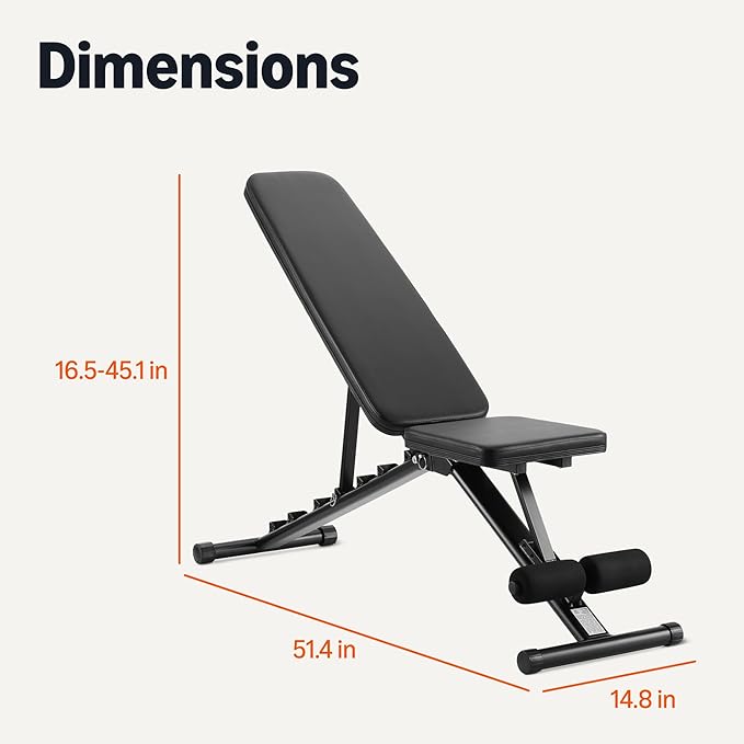 Amazon Basics Adjustable Workout Weight Bench Press, Foldable for Home Gym, Black