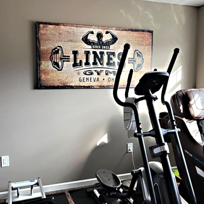 TAILORED CANVASES Personalized Gym Sign Wall Art Decor - Motivational Canvas s for Home Gym, Workout Room, Garage, Fitness Center - Workout Inspirational Posters - Kettlebell on Rustic, 36x12in
