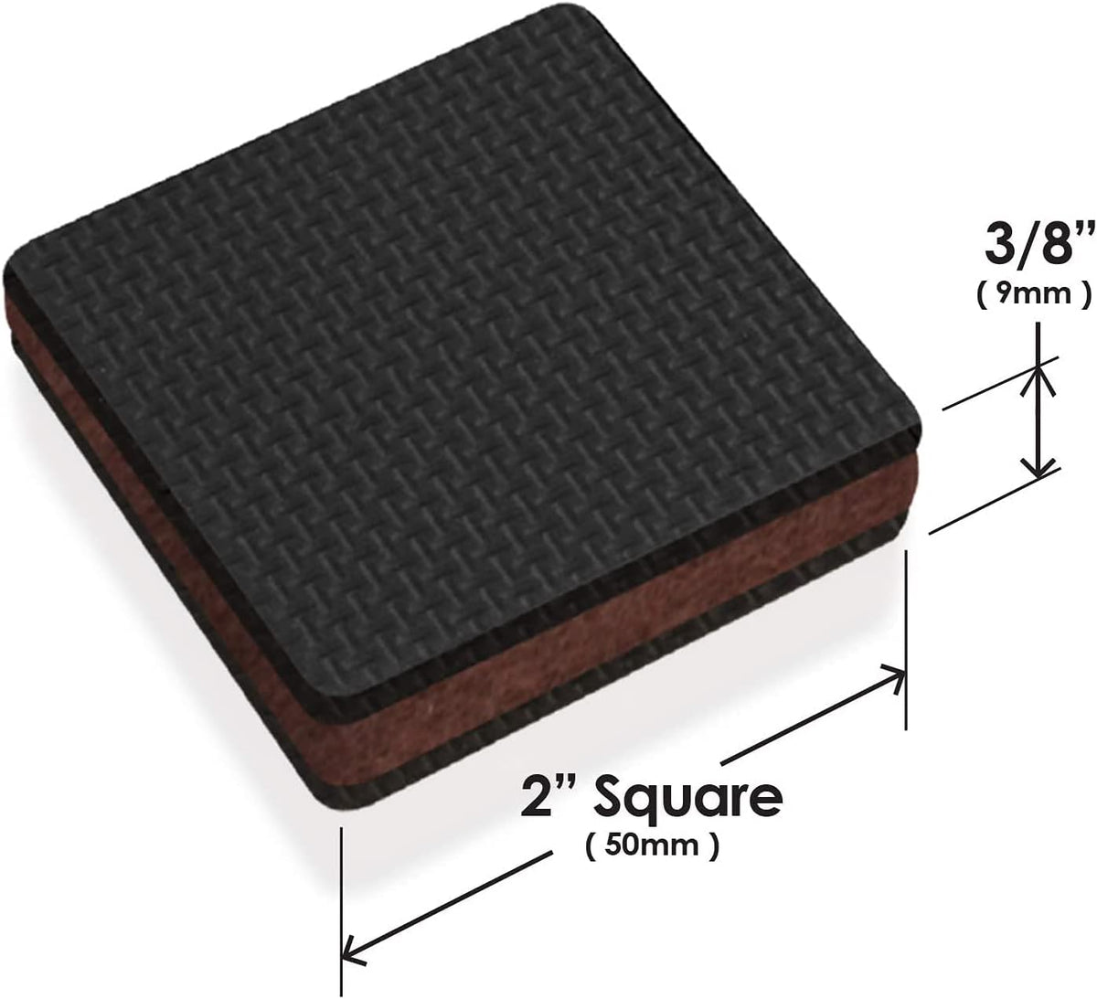GorillaPads Non Slip Furniture Pads/Floor Gripping Pads (Set of 16 Grips) 2 Inch Square Floor Protectors for Under Furniture, Black, CB142-16