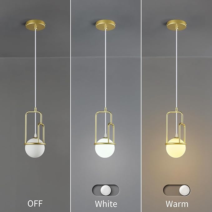 5 Inch Modern Gold Pendant Light Globe Pendant Light Fixture Mid Century Pendant Lighting for Kitchen Island Dining Room Living Room Bedroom(2 Pack)