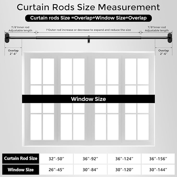 2 Pack Curtain Rods 32-46 Inch, 1 Inch Adjustable Heavy Duty Room Darkening