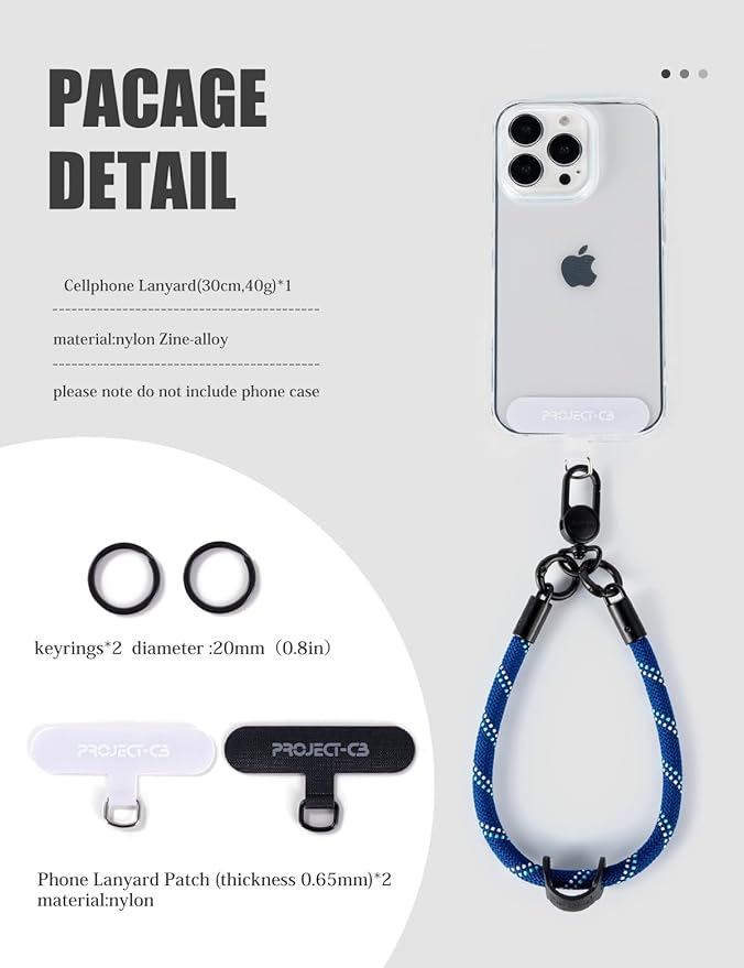 project-cb Phone Wrist Strap 1,Tether Tab 2,Phone Wristlet,Lanyard Wrist Strap,Key Holder,KeyChain,KeyRing×2(Blackshadow)