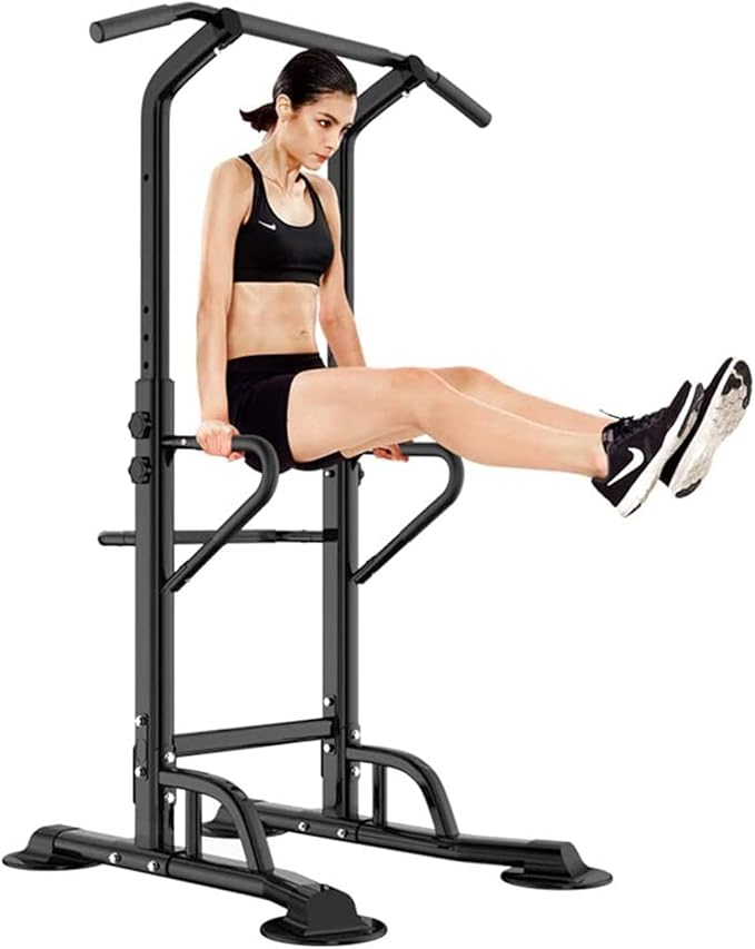 SogesHome Power Tower Pull Up Bar and Dip Stand,10 Adjustable Height Assistive Trainer Dip Station,Multi-Function Strength Training Fitness Workout Station for Home Gym Fitness Equipment (Black)