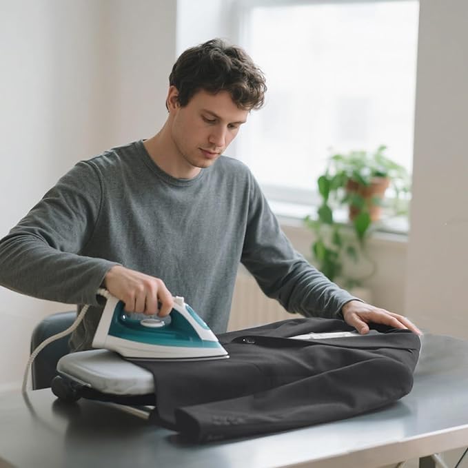 Small Ironing Board with Iron Holder, RAINHOL Countertop Mini Ironing Board Tabletop with Non-Slip Feet, Travel Foldable Iron Table for Small Space, Grey