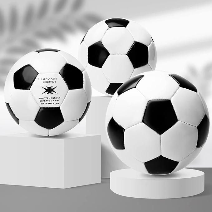 Soccer Ball Size 2 Size 3 Size 4 Size 5 with Pump - Single, 2 or 3 Pack - Official Size & Weight - Classic Indoor Outdoor Soccer Long-Lasting - Ideal Gift for Toddler Kids Boys Girls Youth Adult