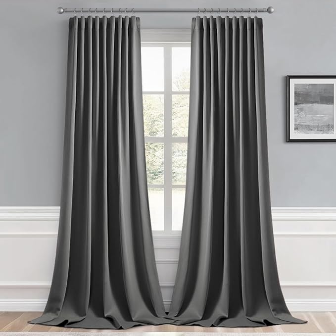 MIULEE Back Tab Grey Blackout Curtains 96 Inch Long 2 Panels Set