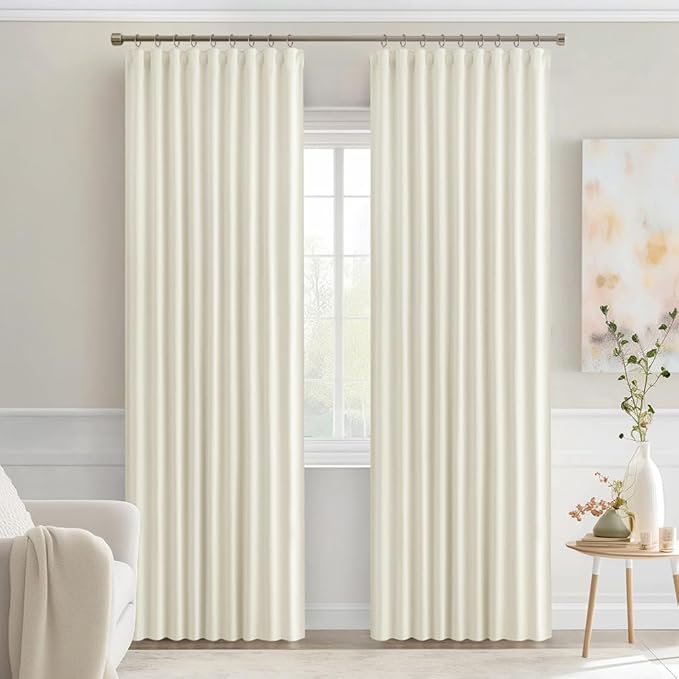 MIULEE Cream Back Tab Blackout Curtains 84 Inch Length 2 Panels Set