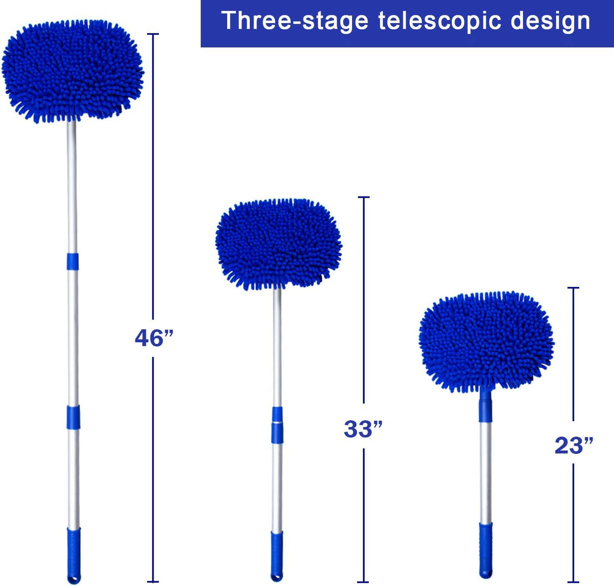 47" Car Wash Brush Kit Mitt Mop Sponge with Long Handle Chenille Microfiber Car Cleaning Brush Kit Duster Washing Car Tools Accessories, 1 Chenille Scratch-Free Replacement Head Aluminum Alloy Pole