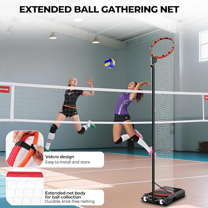 Volleyball Setter Trainer Net Setting Training Equipment,with Mobile Pulleys, Adjustable Height/Angle,Can Be Filled with Water,Indoor and Outdoor Volleyball Serve, Dunk and Set Practice Net