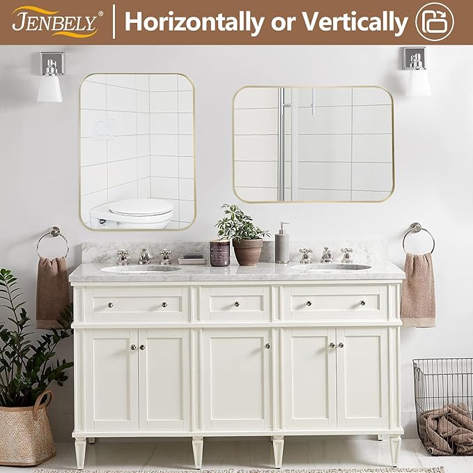 30x36 Inch Brushed Nickel Bathroom Mirror, Framed Rectangle Mirror