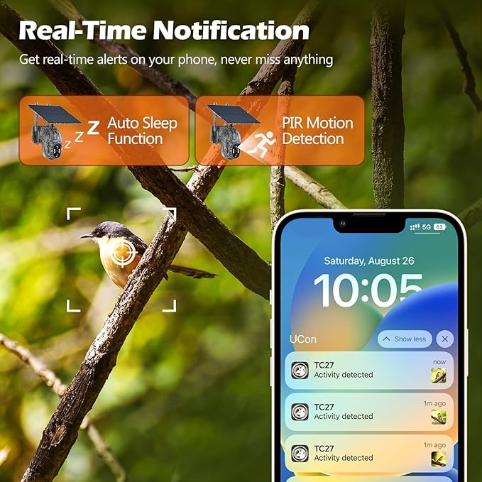 VOOPEAK Cellular Trail Camera, 2.5K Trail Cameras with Color Night Vision, Built-in SIM Card Live Streaming Pan 355ยฐ Tilt 90ยฐ Game Camera Solar Powered Motion Activated No WiFi Needed