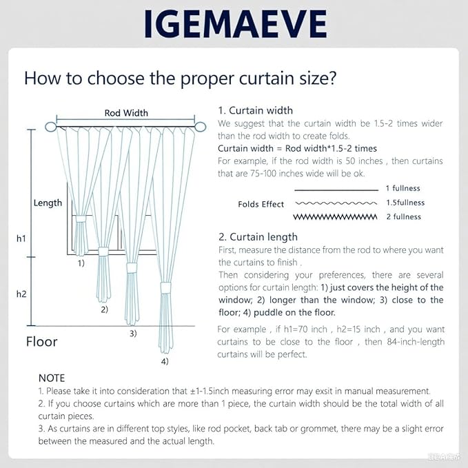 IGEMAEVE Blackout Curtains 108 Inch Length 2 Panels Set, Grommet Energy Saving