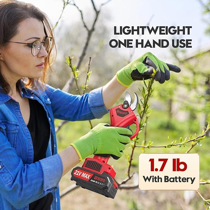 Electric Pruning Shears, Upgraded 1.4'' Cutting Diameter Powerful Brushless Motor Cordless Pruning Shears with 2PCS Rechargeable Batteries for Gardening Tree Branch