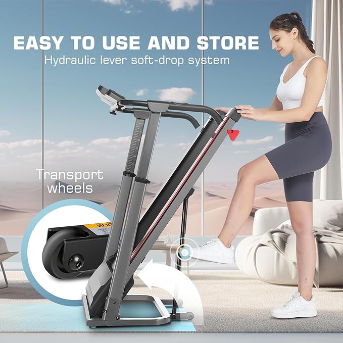 ANCHEER 2025 Premium Treadmill - 3.5HP Treadmills 350+ LBS Weight Capacity- 3-Level Incline, Foldable Design, Adjustable Height with Desk & Pulse Sensor - Perfect for Home Office & Family Workouts