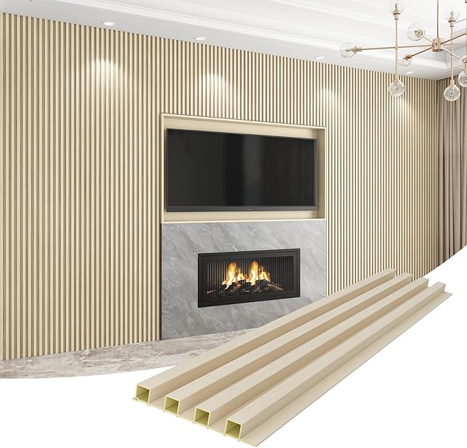 8-Pack WPC Wall Panels 108’’ x 6.1’’ 3D Slat Wall Panel Acoustic Wall Paneling