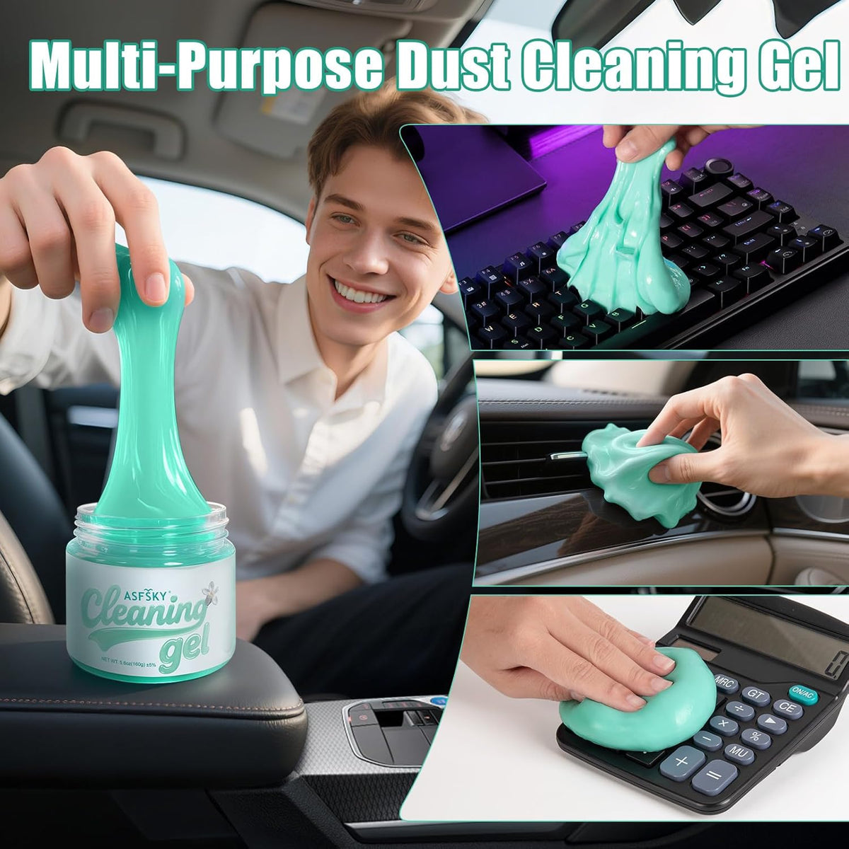 ASFSKY Car Cleaning Gel (Green,Magnolia) Cleaning Putty Universal Dust Cleaning Car Interior Cleaner Keyboard Dust Remover Car Slime Gifts for Men Women Girl(1 Pack)