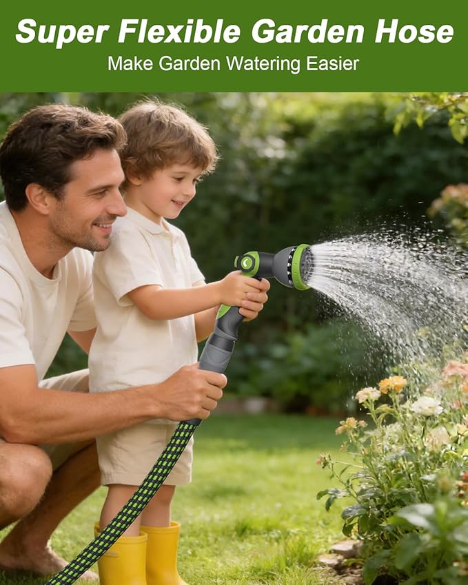 Garden Hose, Flexible Ultra Lightweight Durable, Kink-Free Water Hose with 10 Function Sprayer - Non-Shrinking, Easy to Store, All-Weather, High-Pressure (100 FT)