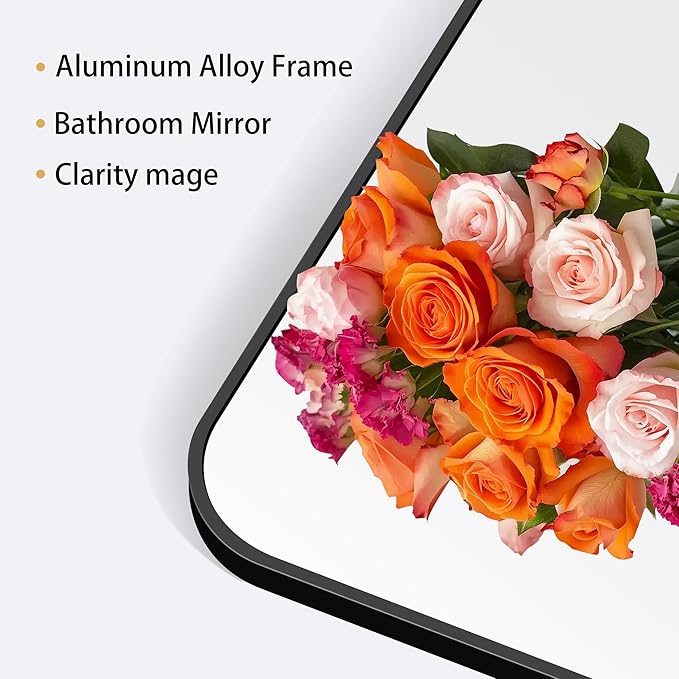 60" x 40"Bathroom Mirror, Matte Black Wall Mirror with Metal Frame, Decorative Rectangular Vanity Mirror for Bedroom Bathroom Living Room Entryway (Horizontal/Vertical)