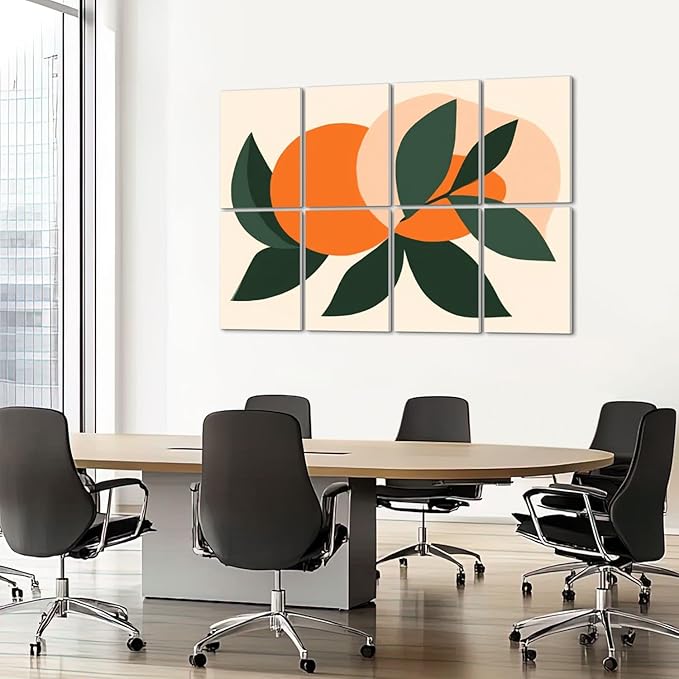 8 Pack Art Acoustic Panels Sound Absorbing Boho Botanical Leaf Orange Green