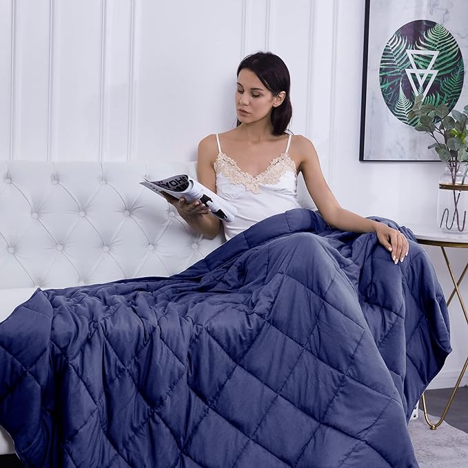 L'AGRATY Weighted Blanket - 60"x80" 15lbs Cooling Breathable Heavy Blanket Microfiber Material with Glass Beads for Adult All-Season Summer Fall Winter Soft Thick Comfort