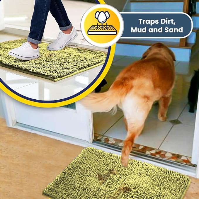 Muddy Mat® | Super Water Absorbent Door Mat Indoor, Microfiber Quick Dry Chenille Entryway Rug, Slip Resistant Front Door Mat, Indoor Mats for Entryway, Machine Washable Pet Rug, Yellow 35"x60"