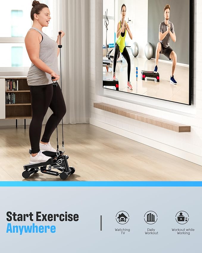 Sportsroyals Stair Stepper,Twist/Mini Stepper for Exercise at Home,Step Machine with Resistance Bands for Full Body Workout, 350lbs+ Capacity