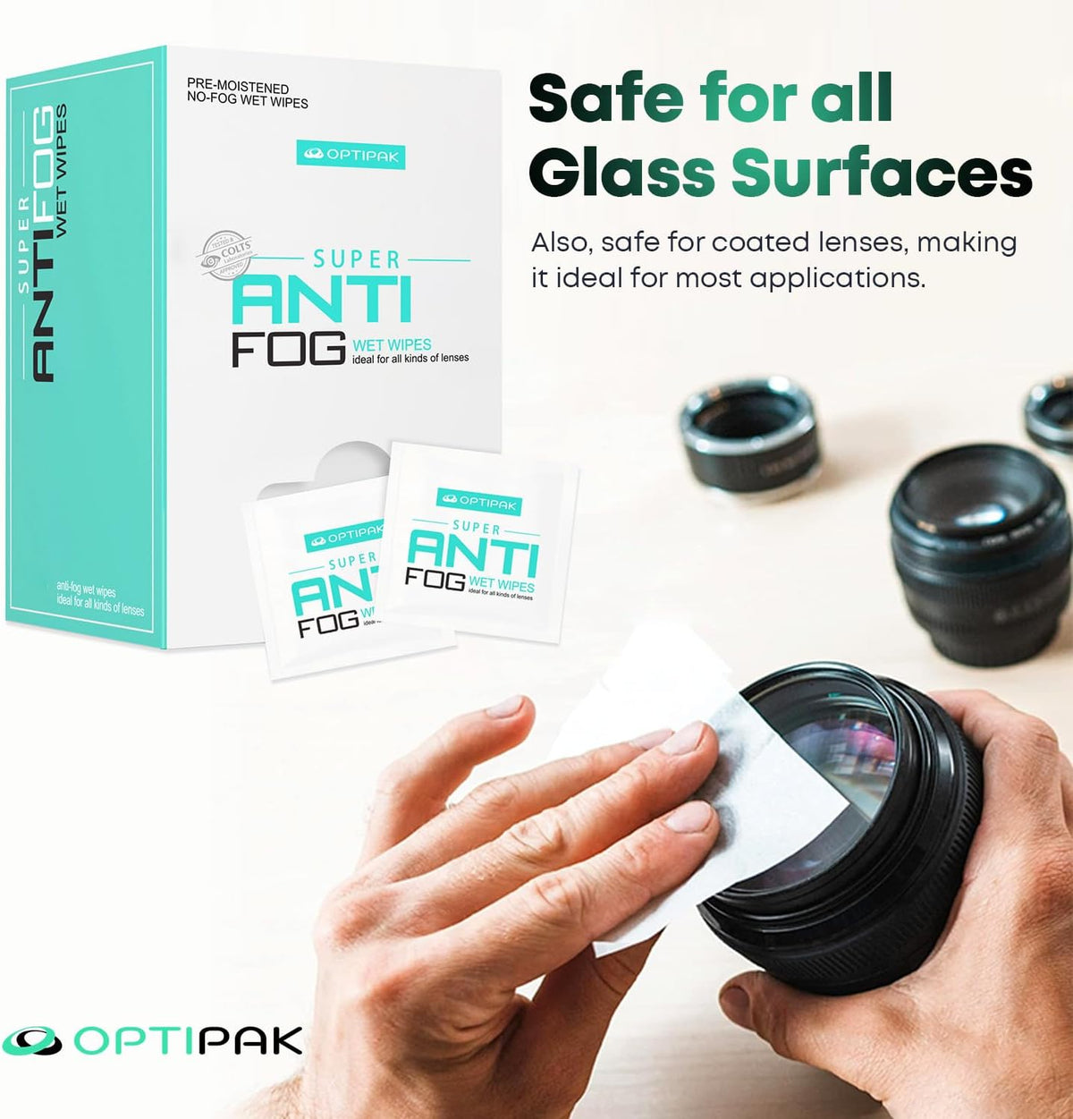 Opti-Pak Anti-Fog Pre-moistened Wipes for Glasses, Binoculars, Face Shields, Ski Masks or Swim Goggles - Prevents Fogging on Glass and Plastic Eyeglasses, Mirrors, Lenses and Windows (30pk 10 Count)