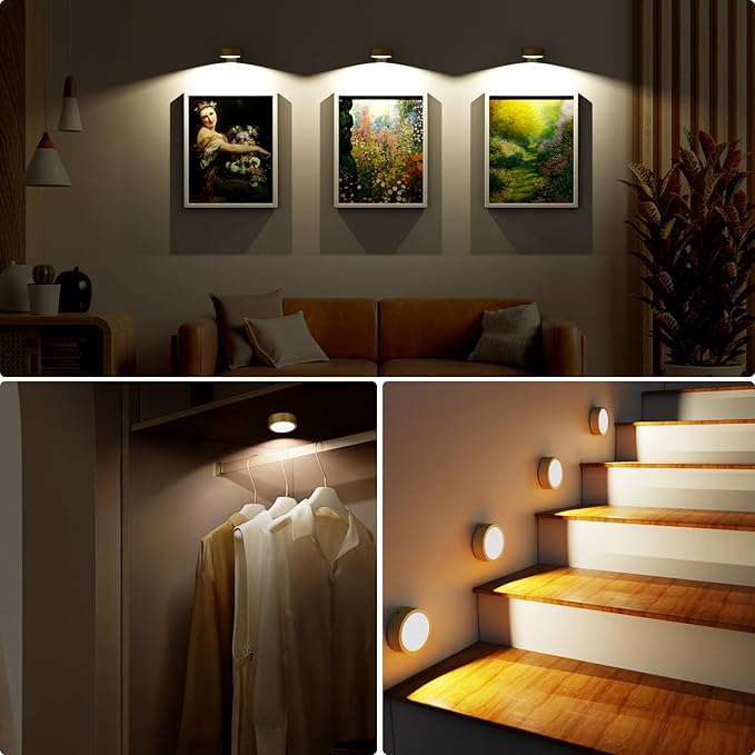 3 Pack Picture Lights for Wall, 13 RGB Color Rechargeable Battery Operated wall