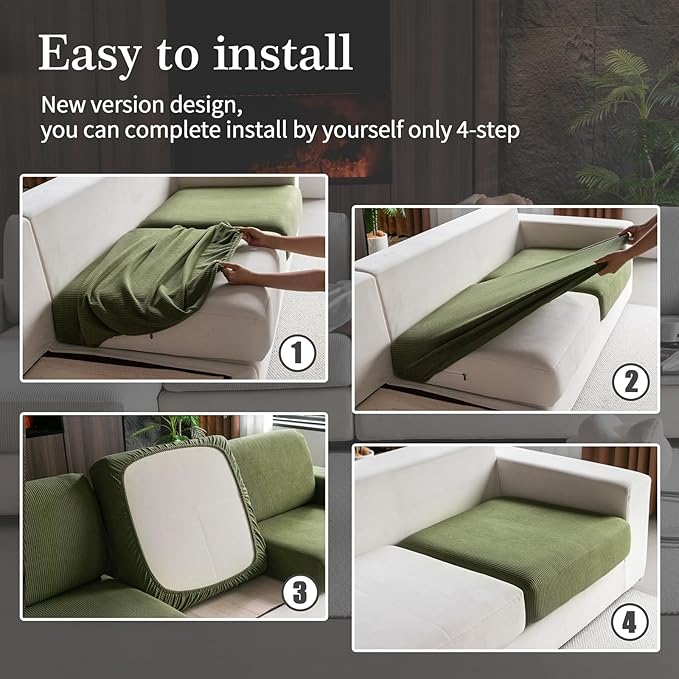 OHSIO Sectional Couch Covers, Wear Resistant Stretch Sofa Covers Washable Soft Couch Cushion Covers Anti Slip Furniture Protector Sofa Slipcovers for Pets (1 Piece Back Couch Cover, Green)