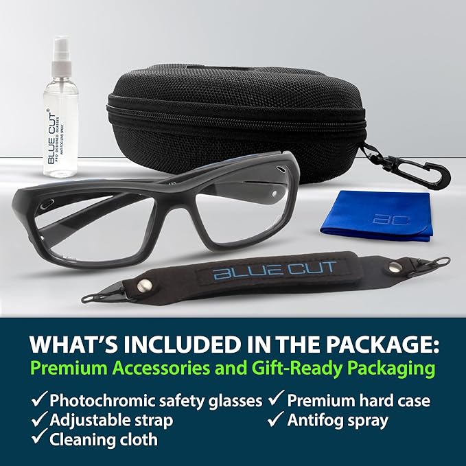 BLUE CUT Sports Protection Goggles, Photochromic Lenses Safety Glasses for Basketball, Pickleball Indoor Outdoor Sports