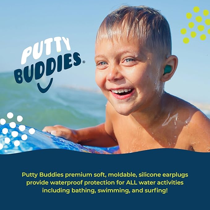 Earvolution Floating Putty Buddies Ear Plugs for Swimming - Invented by an Ear Physician - Moldable, Premium, Silicone - Floats on Water - Waterproof - Made in The USA- 3 Pack - Tan