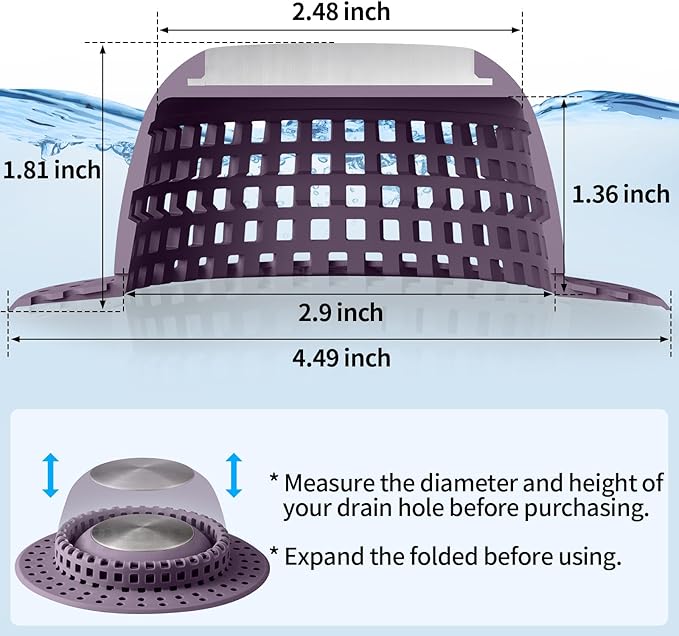 Shower Drain Hair Catcher, Bathtub Drain Cover Foldable Silicone Shower & Tub Protector for Pop-Up & Regular Drains