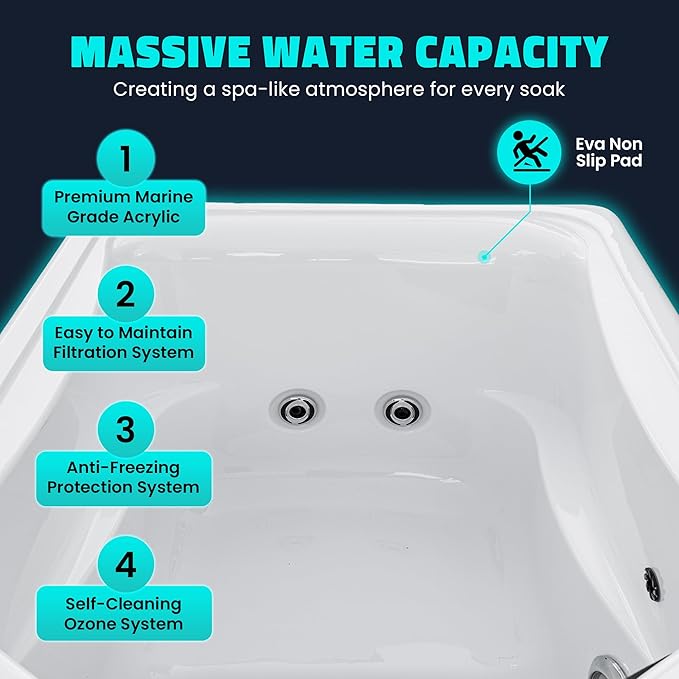 Borealis 69-in. All-in-One Cold Plunge and Hot Tub with Built-in Chiller | Acrylic Interior with 2 Jets, Bluetooth Speakers, Lights, WiFi App Control Chiller for Indoor/Outdoor Use ā White