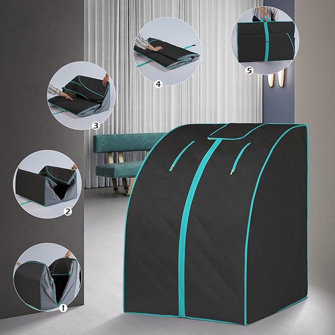 Smartmak Far Infrared Sauna, Full Body One Person Portable SPA Set with Time & Tempreture Remote Control, Heating Foot Pad and Foldable Reinforced Chair (L 27.6ββ x W 31.5ββ x H 37.8ββ) - Black