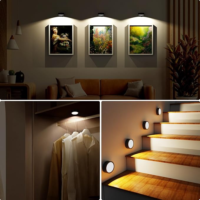 3 Pack Picture Lights for Wall, 13 RGB Color Rechargeable Battery Operated wall