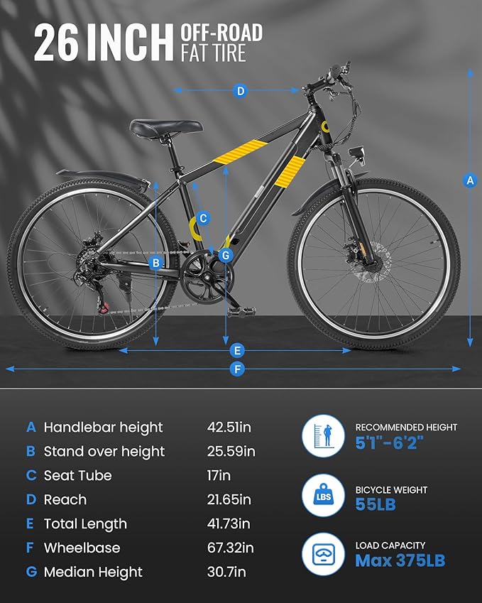 Electric Bike for Adults,26" E-Bike with 700W Peak Motor 21-Speed,Up to 50 Miles Removable Battery,Front Fork Suspension Dual Disc Brakes,Ebikes for Adults Commute Mountain All Terrain