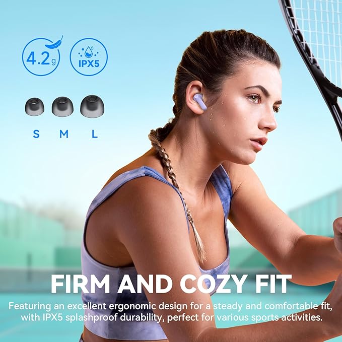 EarFun Air Life Wireless Earbuds, 12mm Driver with Deep Bass, Bluetooth 5.4 in-Ear Earbuds, 4 Mics AI ENC Call, 35H Playtime, 30 Preset EQs Via App, Comfortable Fit, Fast Charging, IPX5, Violet
