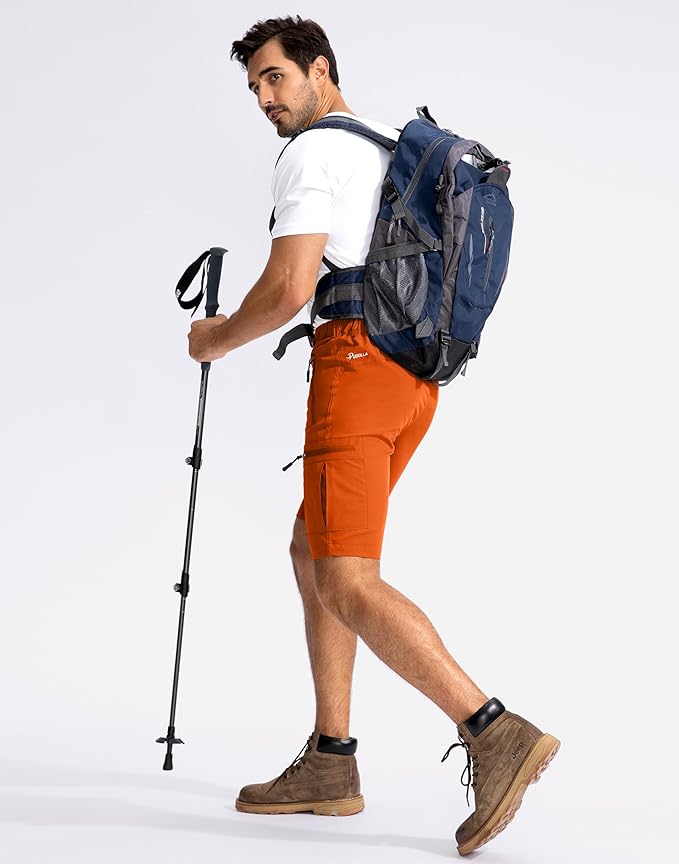 Pudolla Men's Hiking Cargo Shorts 9" Lightweight Outdoor Work Shorts for Men Travel Golf Camping Casual with 5 Zipper Pockets