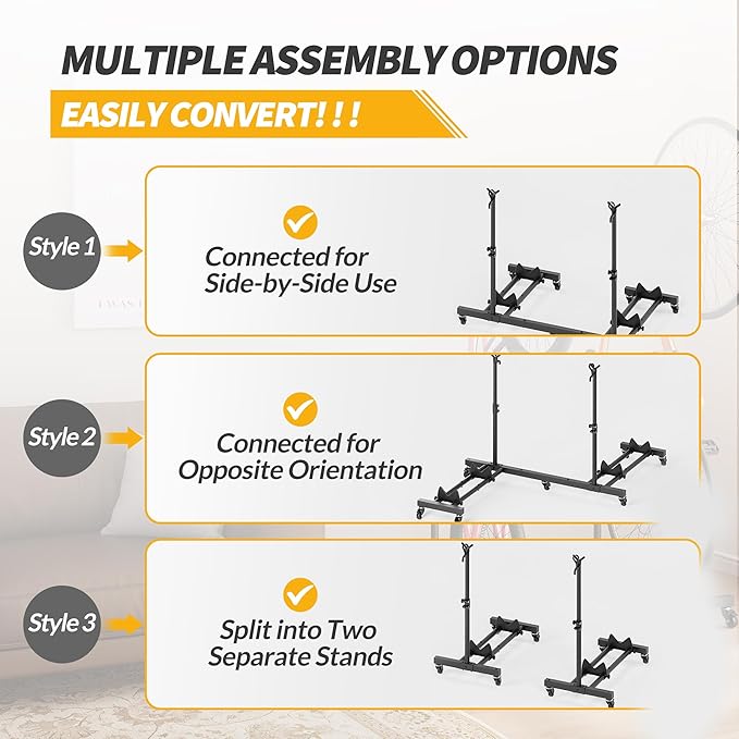 Vertical Bike Stands (2 Pack),Standing Bike Rack for Garage Floor,Upright Bicycle Floor Stand Indoor Bike Holder with Adjustable Height for Garage & Apartment - for Wheels Sizes up to 29”