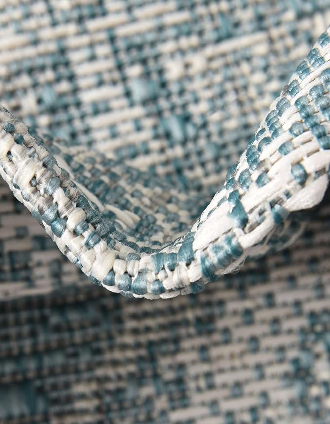 Unique Loom Outdoor Traditional Collection Area Rug - Valeria (9' x 12' 2" Rectangle, Aqua/ Ivory)