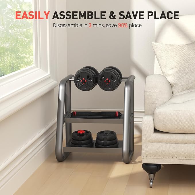 Adjustable Dumbbells, 20/30/40/55/60/70/80/90lbs Free Weight Set with Connector, 2 or 3 in 1 Dumbbells Used as Barbell, Kettlebells, Fitness Exercises for Home Gym Suitable for Men/Women