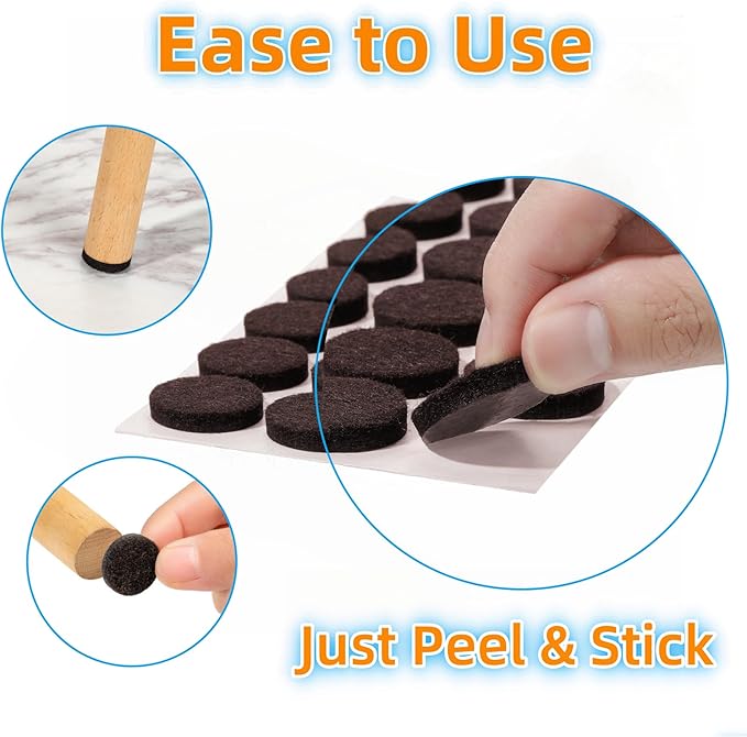 Felt Furniture Pads for Hardwood Floors 129 Piece, Furnigear Anti Scratches Felt Pads for Round, Square Chair Feet Self Adhesive Chair Felt Pads Sliders Moving Your Furniture Smoothly, Brown