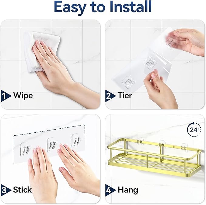 YASONIC Shower Caddy Adhesive, No Drill Bathroom Shower Organizers,