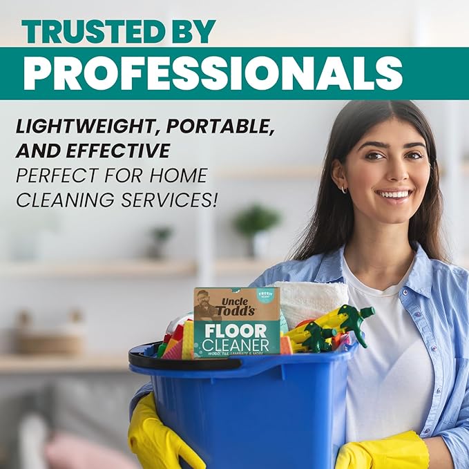 Uncle Todd's Ultra Concentrated Floor Cleaner For Mopping: 60 Natural, 100% Dissolvable Sheets for Mopping – Hardwood & Wood Floor Cleaner with Filth-Fighting Enzymes, Plastic-Free Packaging