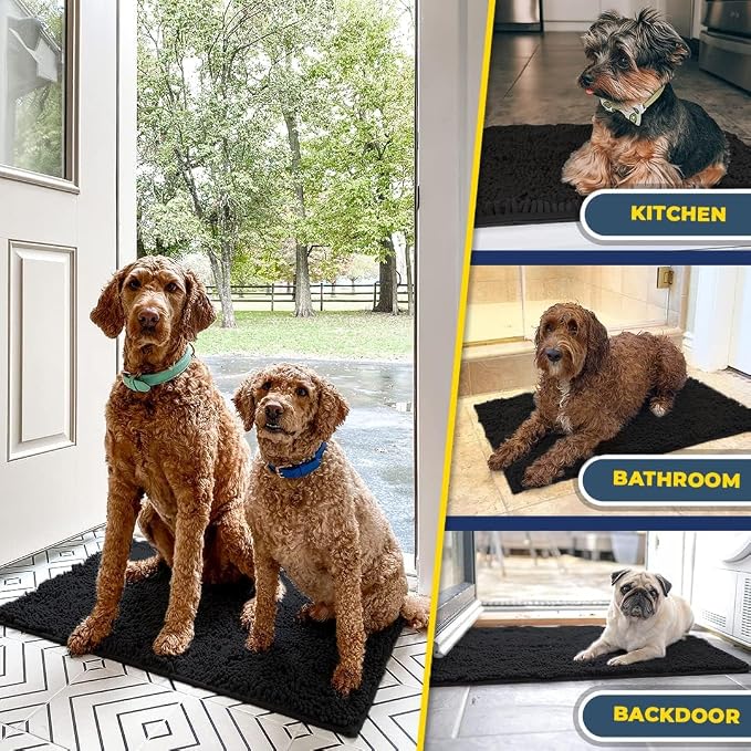 Muddy Mat® | Super Water Absorbent Door Mat Indoor, Microfiber Quick Dry Chenille Entryway Rug, Slip Resistant Front Door Mat, Indoor Mats for Entryway, Machine Washable Pet Rug, Black XXXL 72"X48"